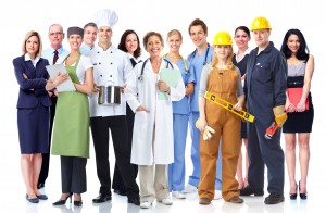 Group of industrial workers. Isolated on white background.